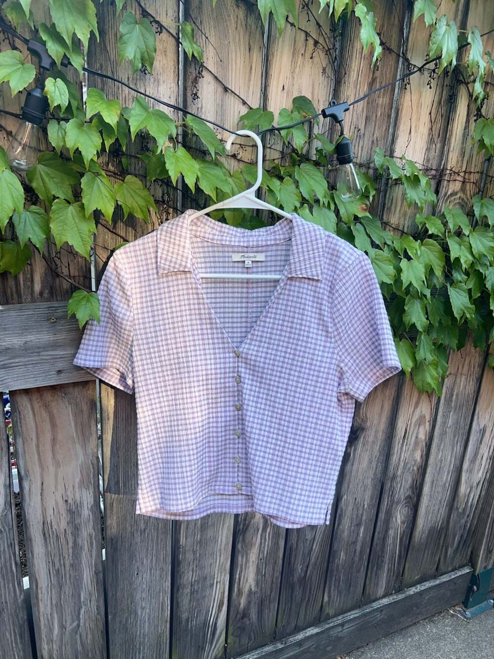 Madewell Size M Purple Gingham Button-Front Collared Top